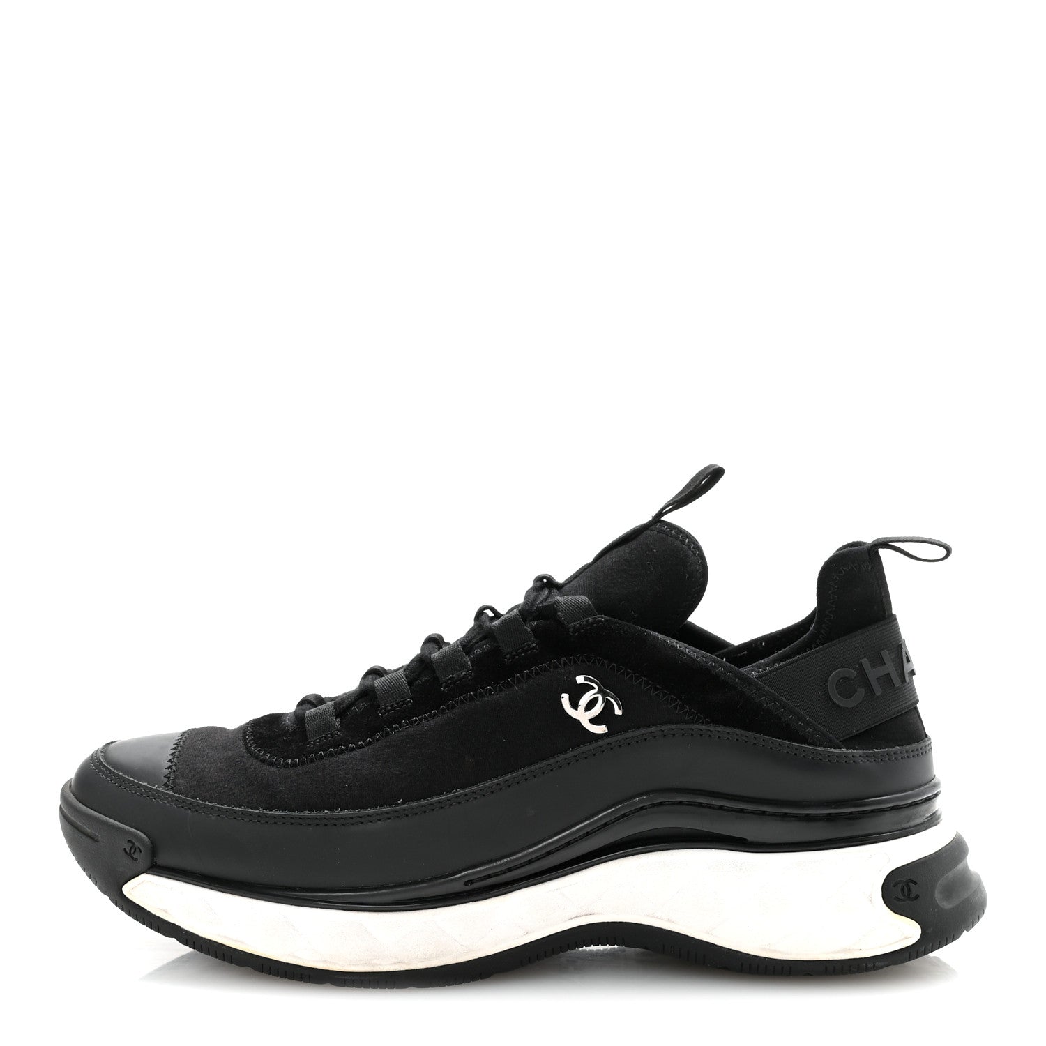Chanel Velvet Calfskin Mixed Fibers Mens CC Sneakers 41 Black