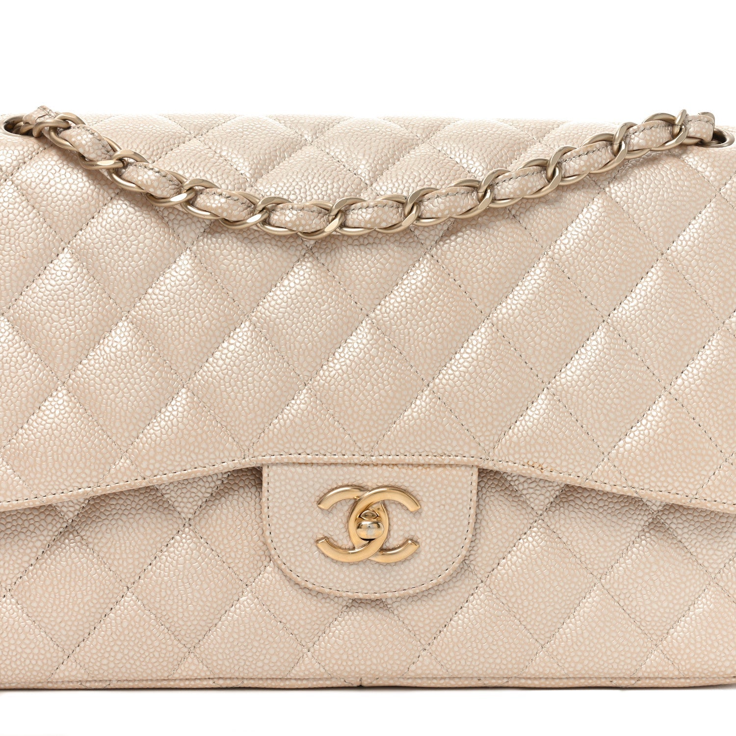 Chanel Iridescent Caviar Quilted Jumbo Double Flap Beige