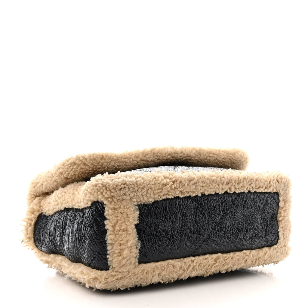 Chanel Crumpled Calfskin Shearling Sheepskin Quilted Medium Chanel 19 Flap Navy