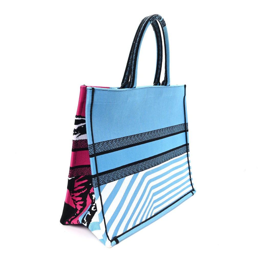 Christian Dior Canvas Embroidered Large Jungle Pop Book Tote Blue Multicolor