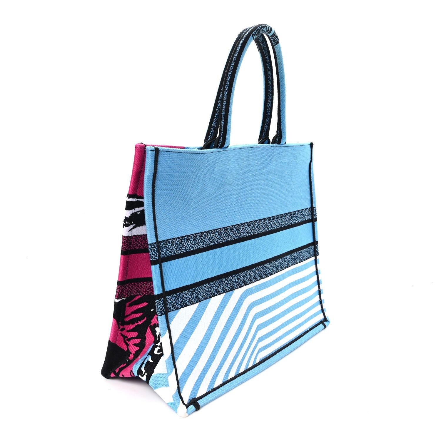 Christian Dior Canvas Embroidered Large Jungle Pop Book Tote Blue Multicolor