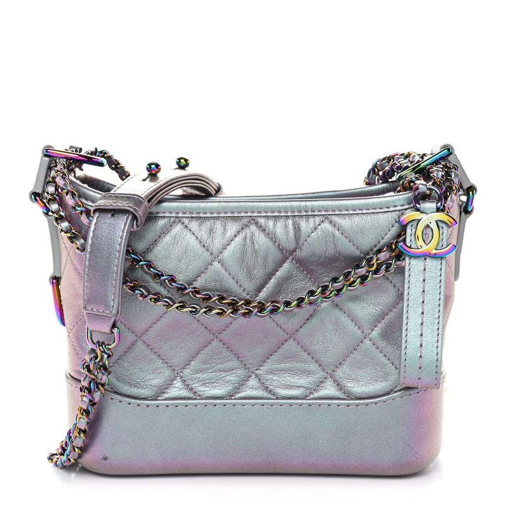 Chanel Iridescent Lambskin Calfskin Quilted Small Gabrielle Hobo Light Purple