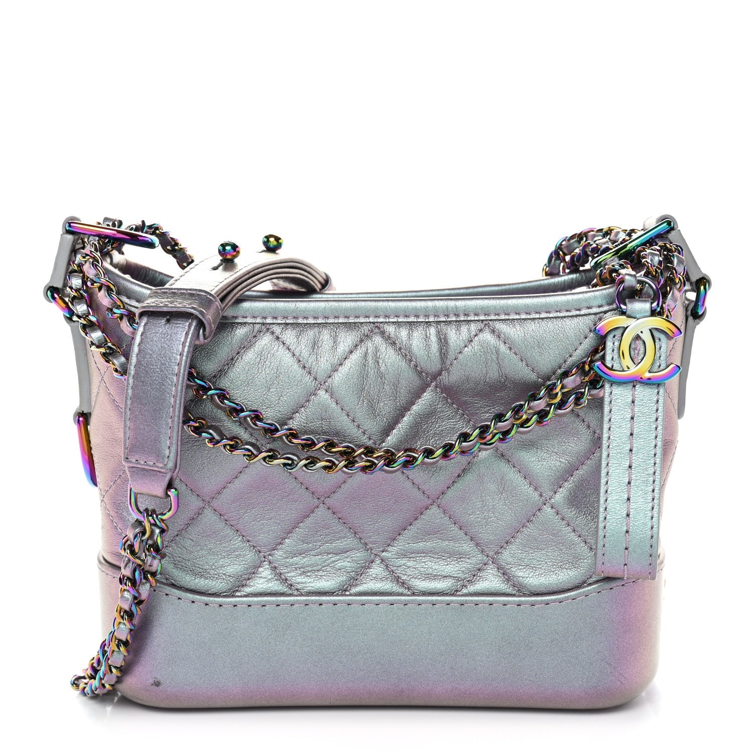 Chanel Iridescent Lambskin Calfskin Quilted Small Gabrielle Hobo Light Purple