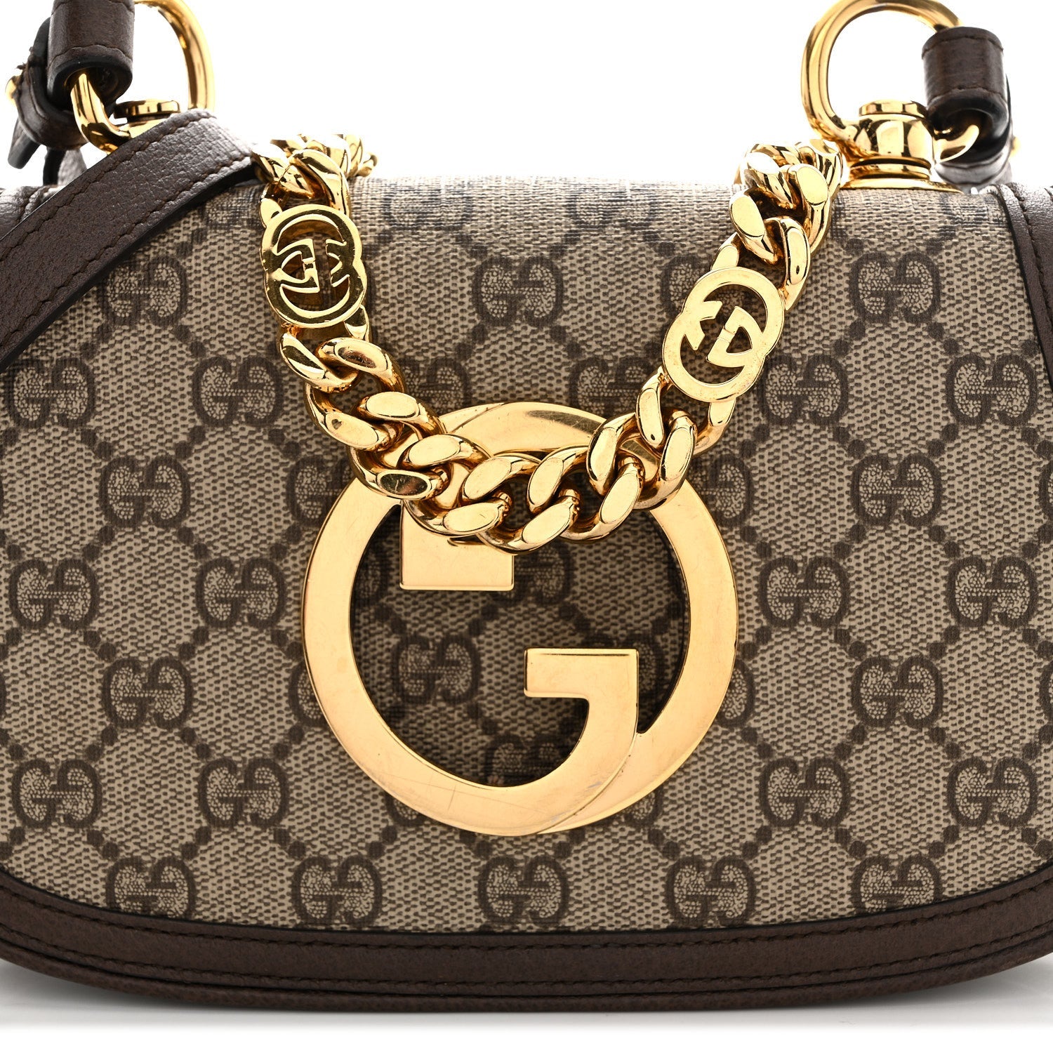 Gucci GG Supreme Monogram Textured Dollar Calfskin Mini Blondie Chain Shoulder Flap Bag Beige Ebony New Acero