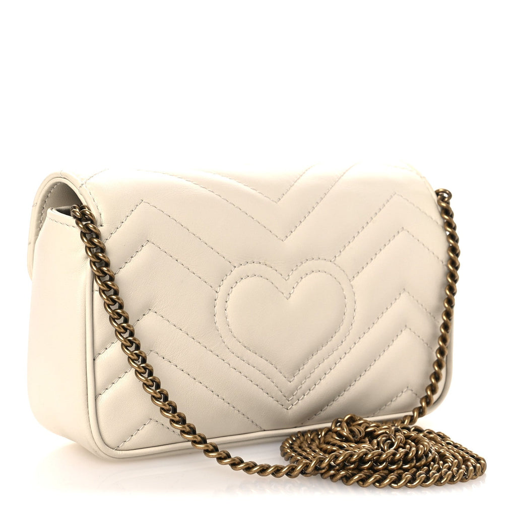 Gucci Calfskin Matelasse Super Mini GG Marmont Shoulder Bag White