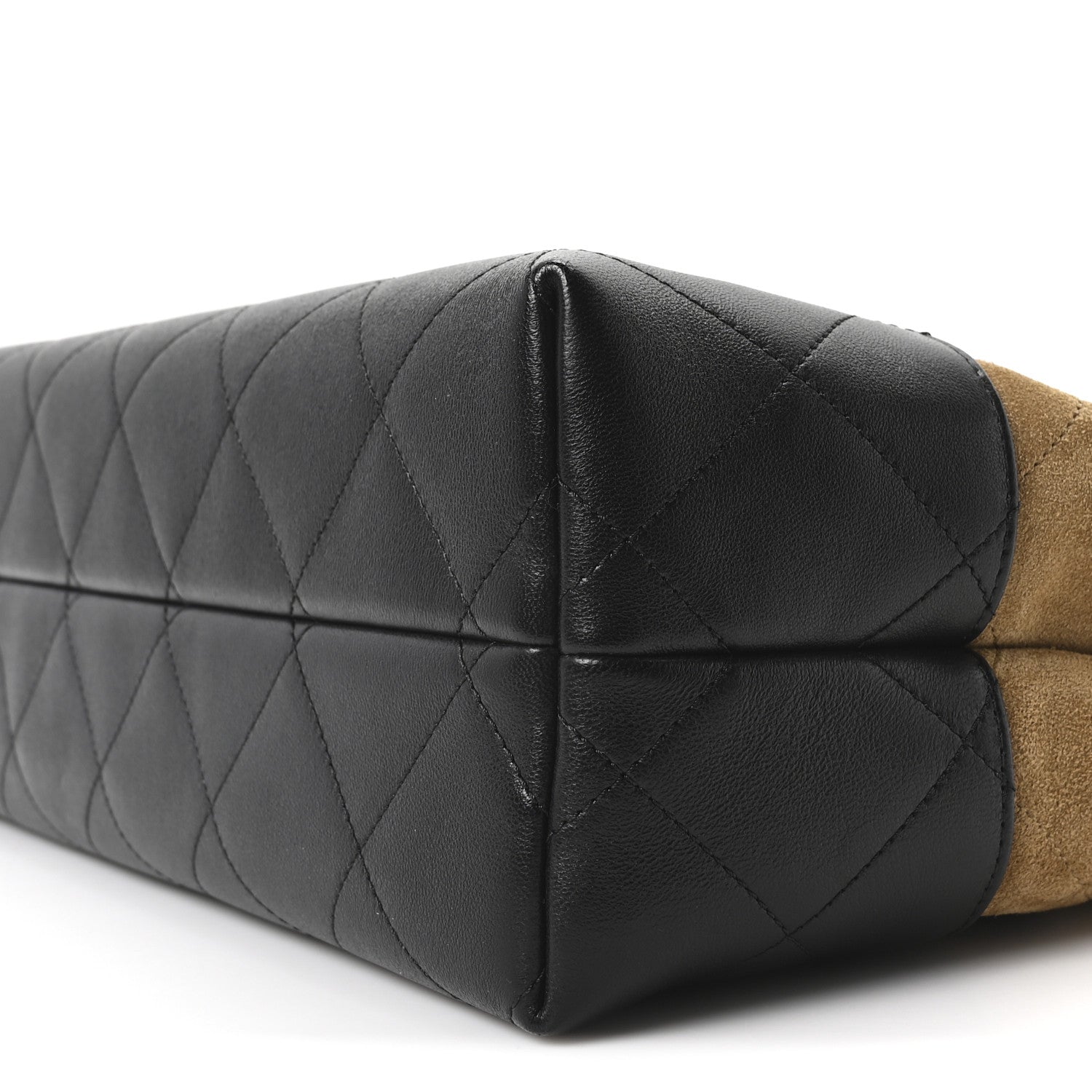 Chanel Suede Calfskin Shiny Lambskin Quilted Small Coco Base Shopping Bag Beige Black