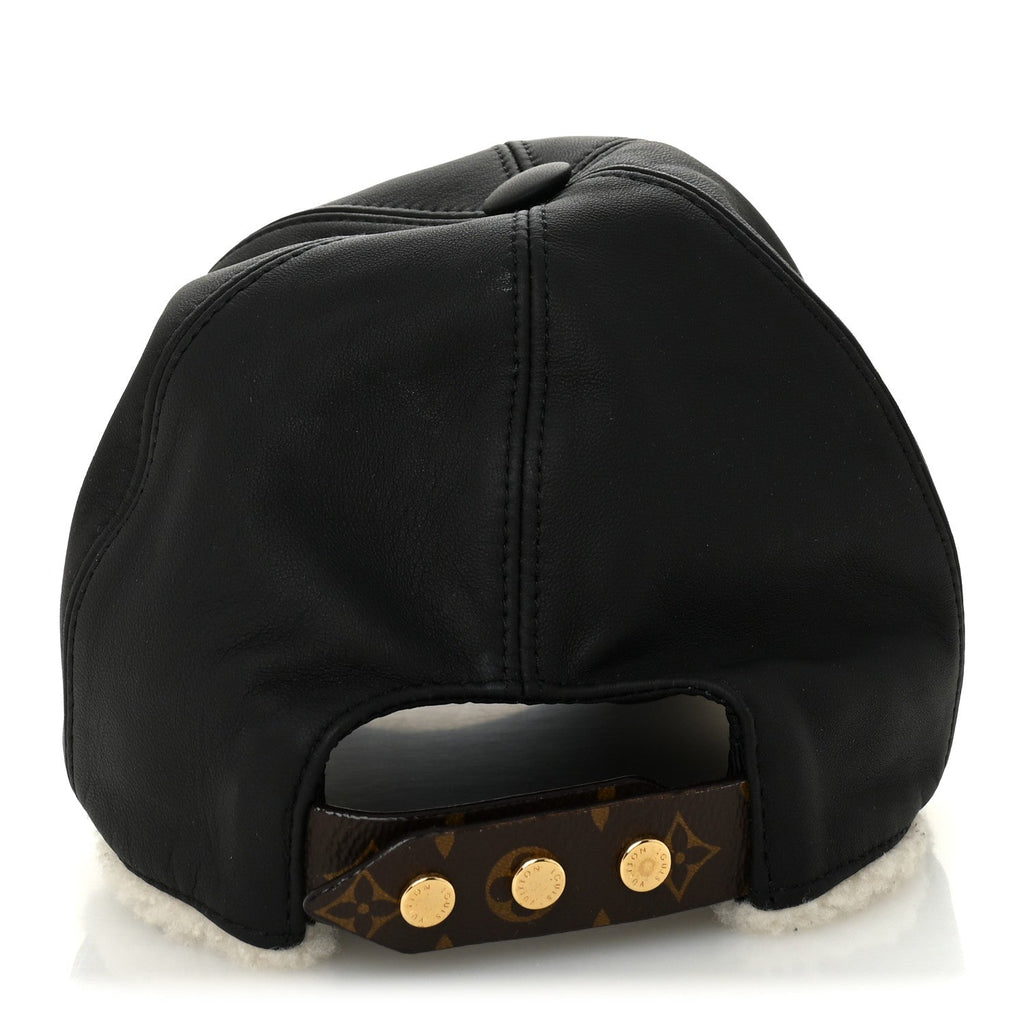 Louis Vuitton Calfskin Shearling Monogram Cap L Black