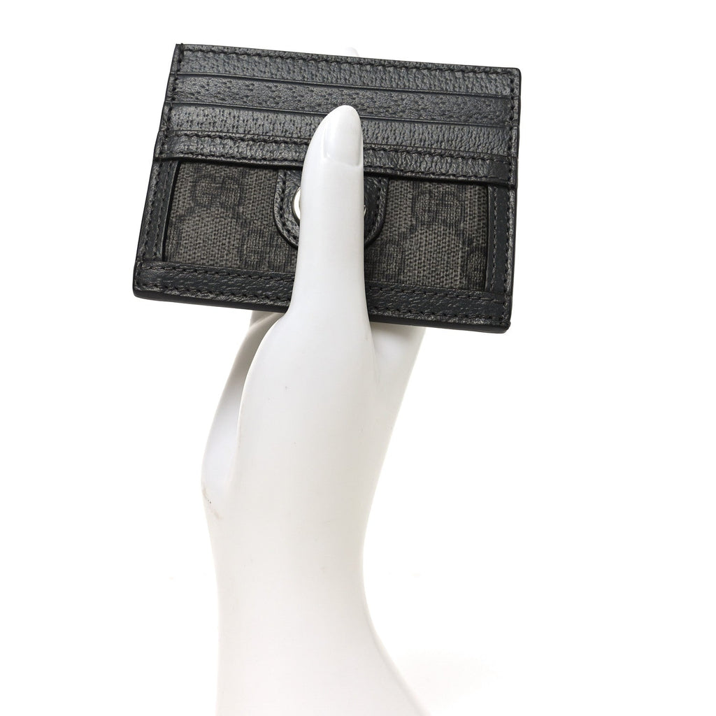 Gucci GG Supreme Monogram Textured Dollar Calfskin Ophidia Card Holder Grey Black Graphite Grey