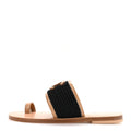 Raffia Lambskin CC Mules 37 Black Beige