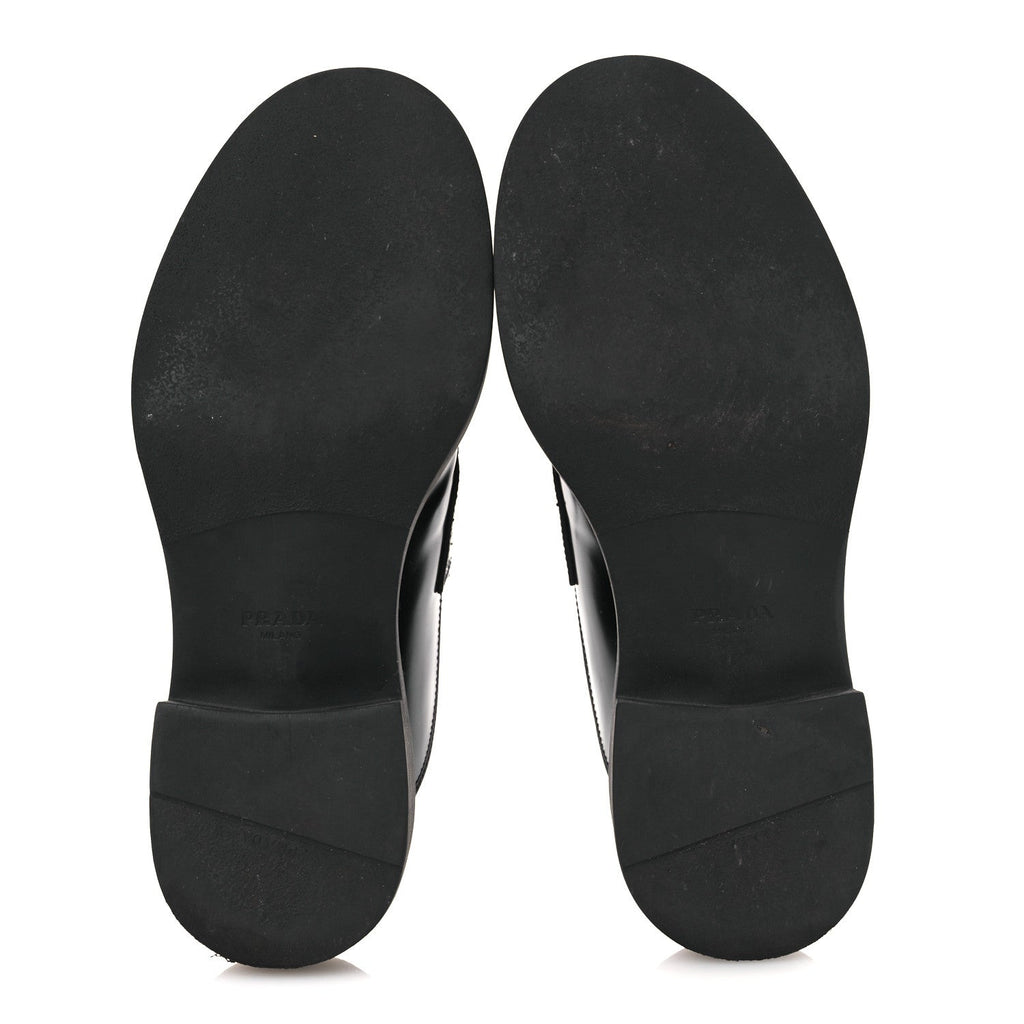 Prada Spazzolato Triangle 40mm Loafer Mules 37 Black