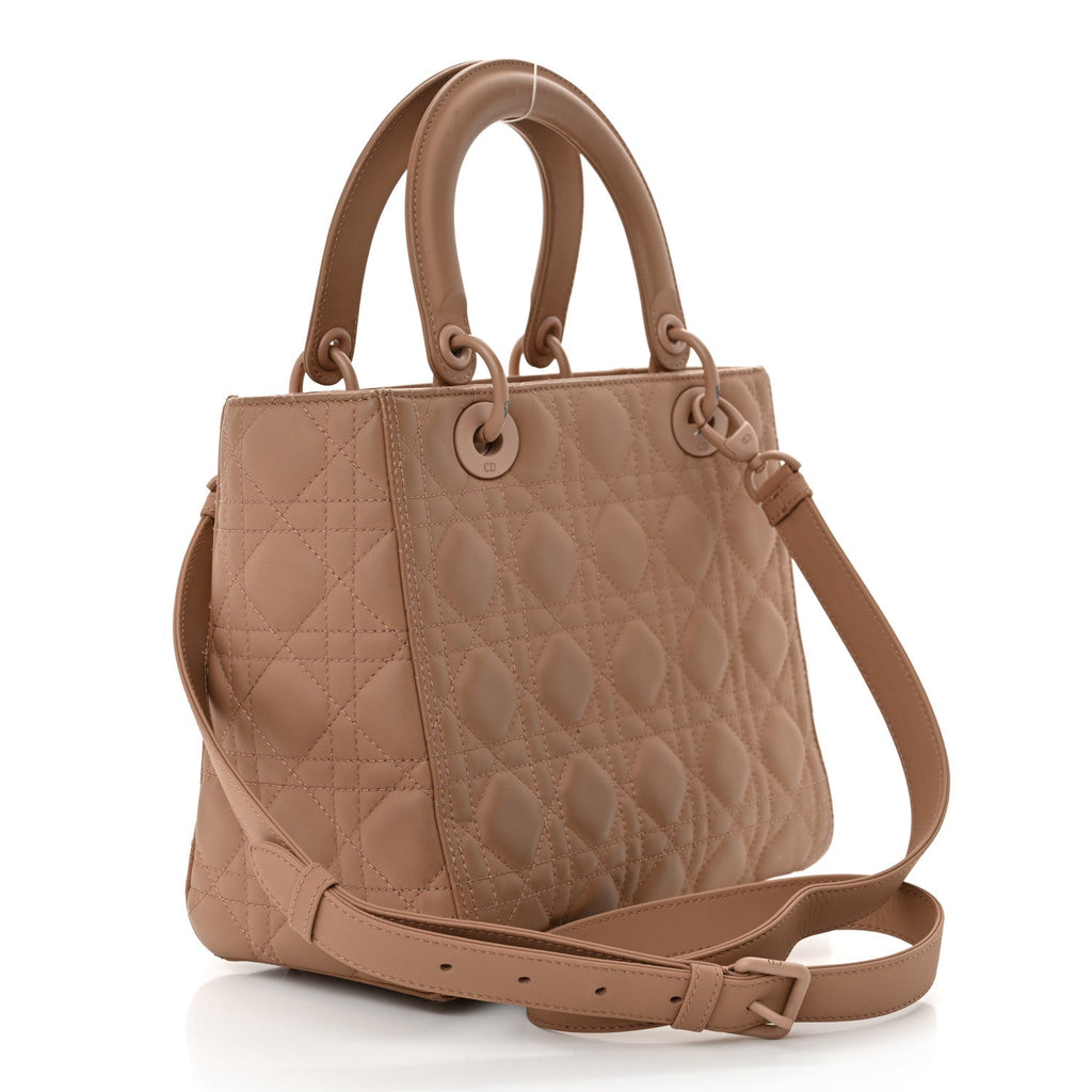 Christian Dior Ultra Matte Calfskin Cannage Medium Lady Dior Beige