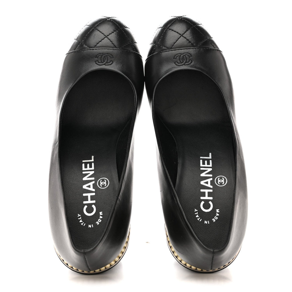 Lambskin Pearl Cap Toe Pumps 35 Black