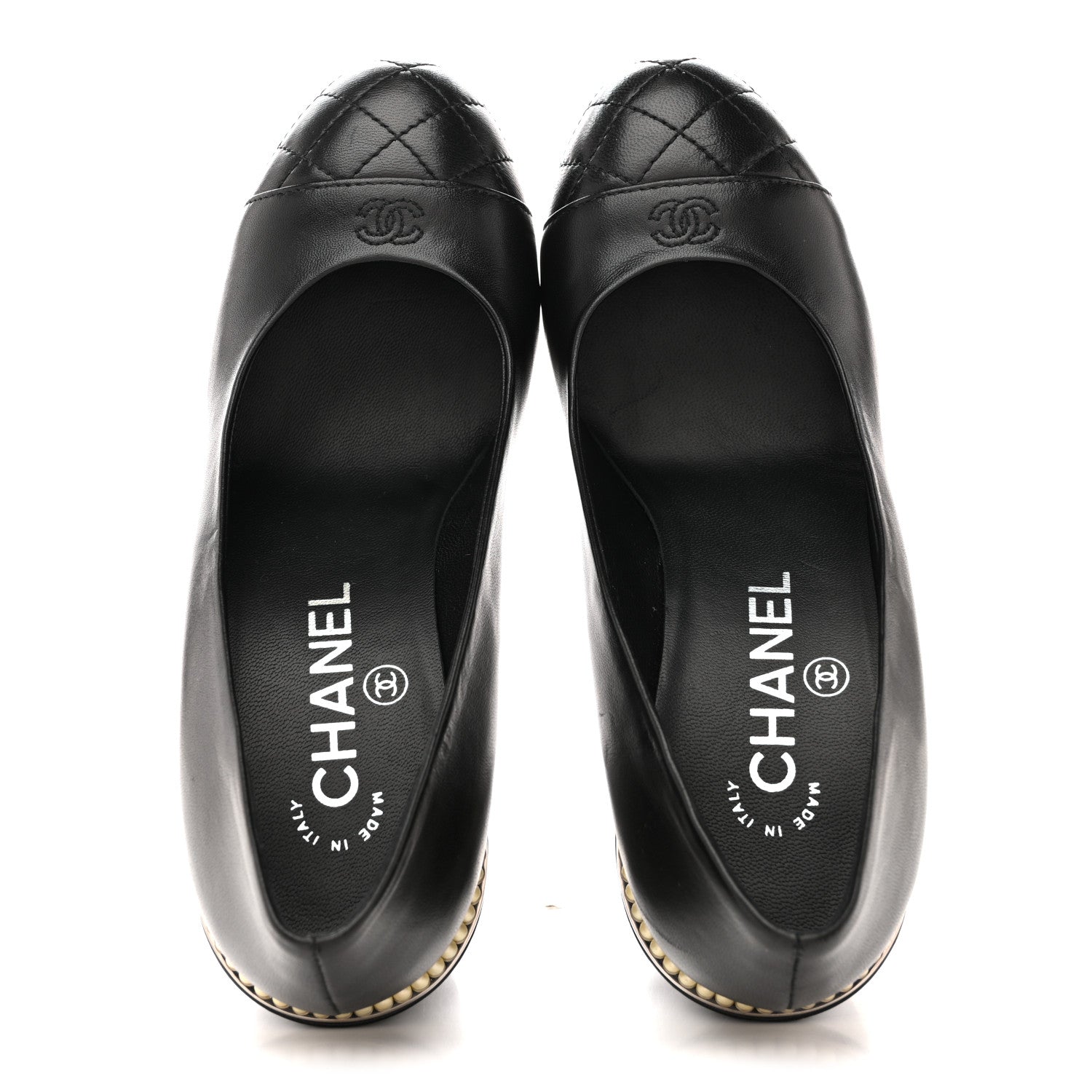 Lambskin Pearl Cap Toe Pumps 35 Black