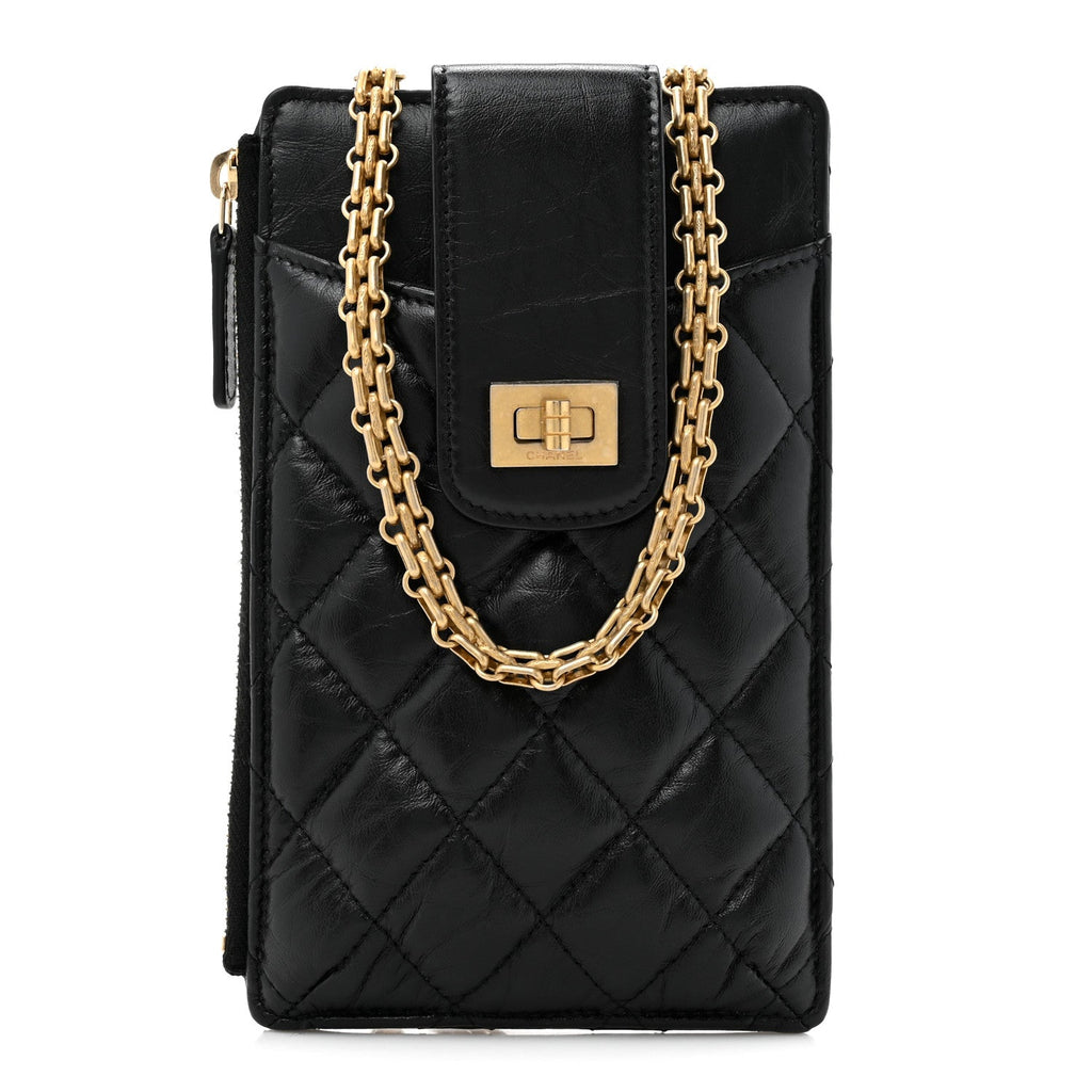 Chanel Aged Calfskin Quilted Reissue Phone Holder With Chain Bag Black
