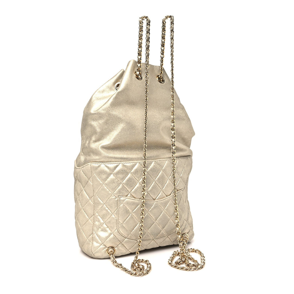 Chanel Metallic Lambskin Quilted Small In Seoul Backpack Light Gold