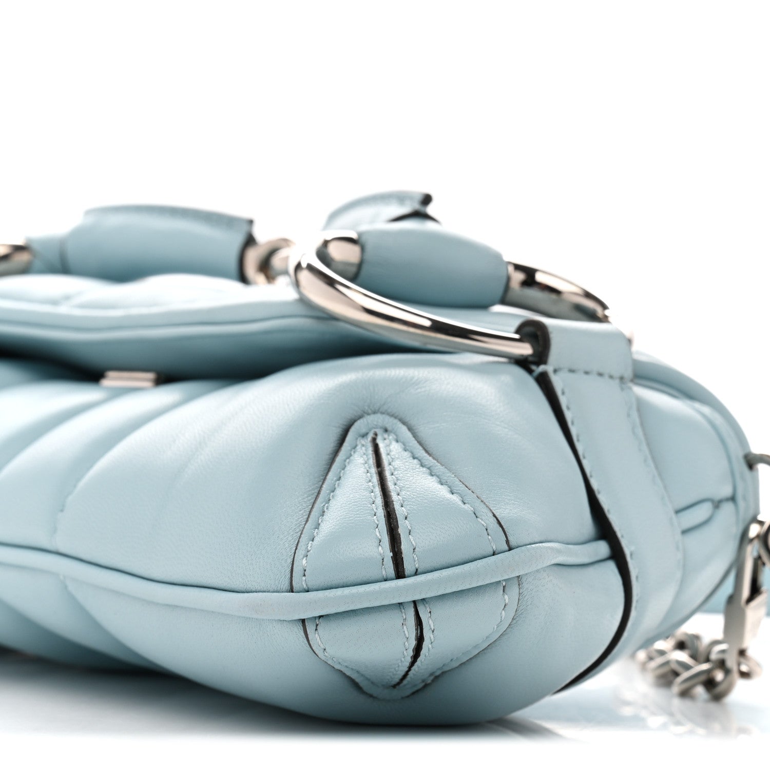 Gucci Nappa Vertical Matelasse Small Maxi Horsebit Chain Shoulder Bag Crystal Snow