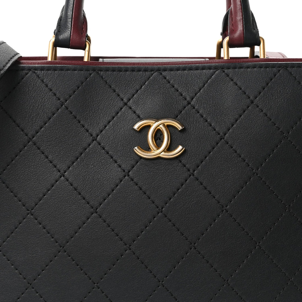 Chanel Bullskin Stitched Bi-Color Medium Shopping Tote Black