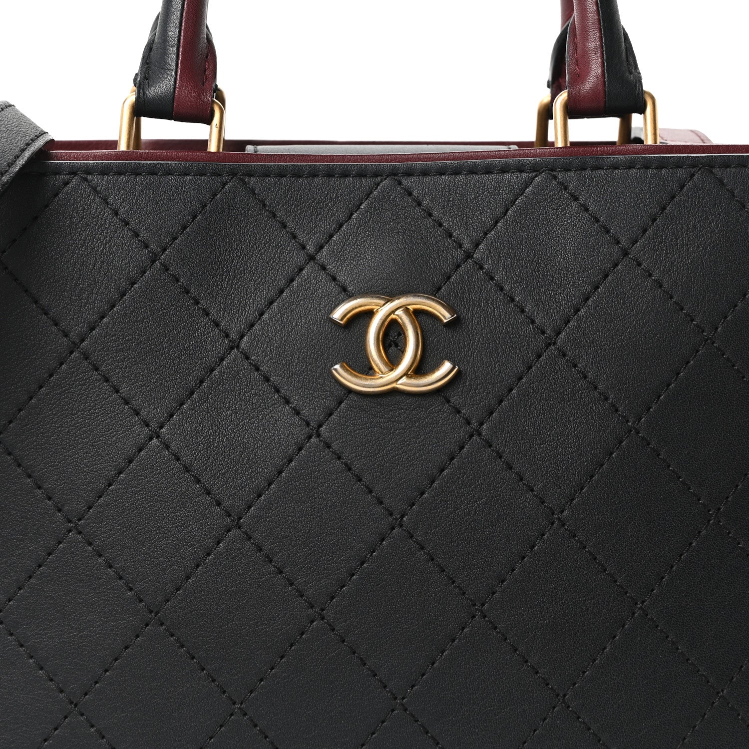 Chanel Bullskin Stitched Bi-Color Medium Shopping Tote Black