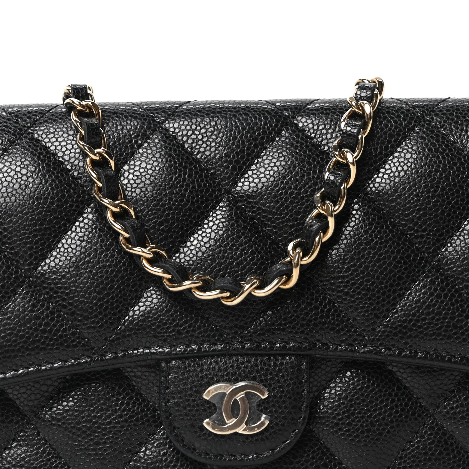 Caviar Quilted Flap Phone Holder With Chain Black