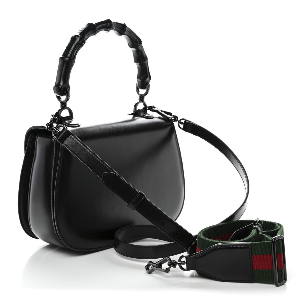 Gucci Boarded Dyana Lux Calfskin Web Monochrome Medium Bamboo 1947 Top Handle Bag Black