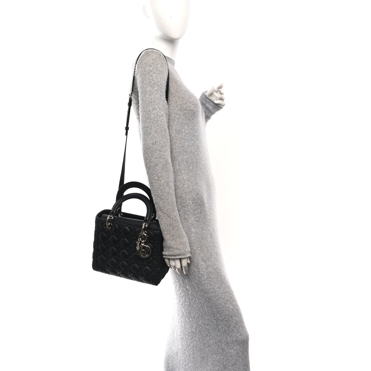 Christian Dior Grained Calfskin Cannage Medium Lady Dior Black