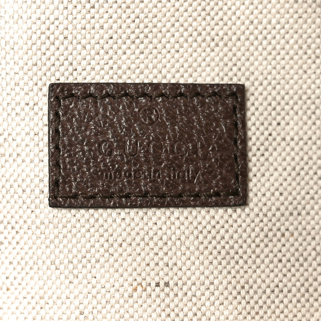 Gucci Monogram Jumbo GG Textured Dollar Calfskin Web Belt Bag Camel Ebony New Acero