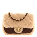 Chanel Shearling Lambskin Quilted Mini Furry Coco Flap Beige Brown