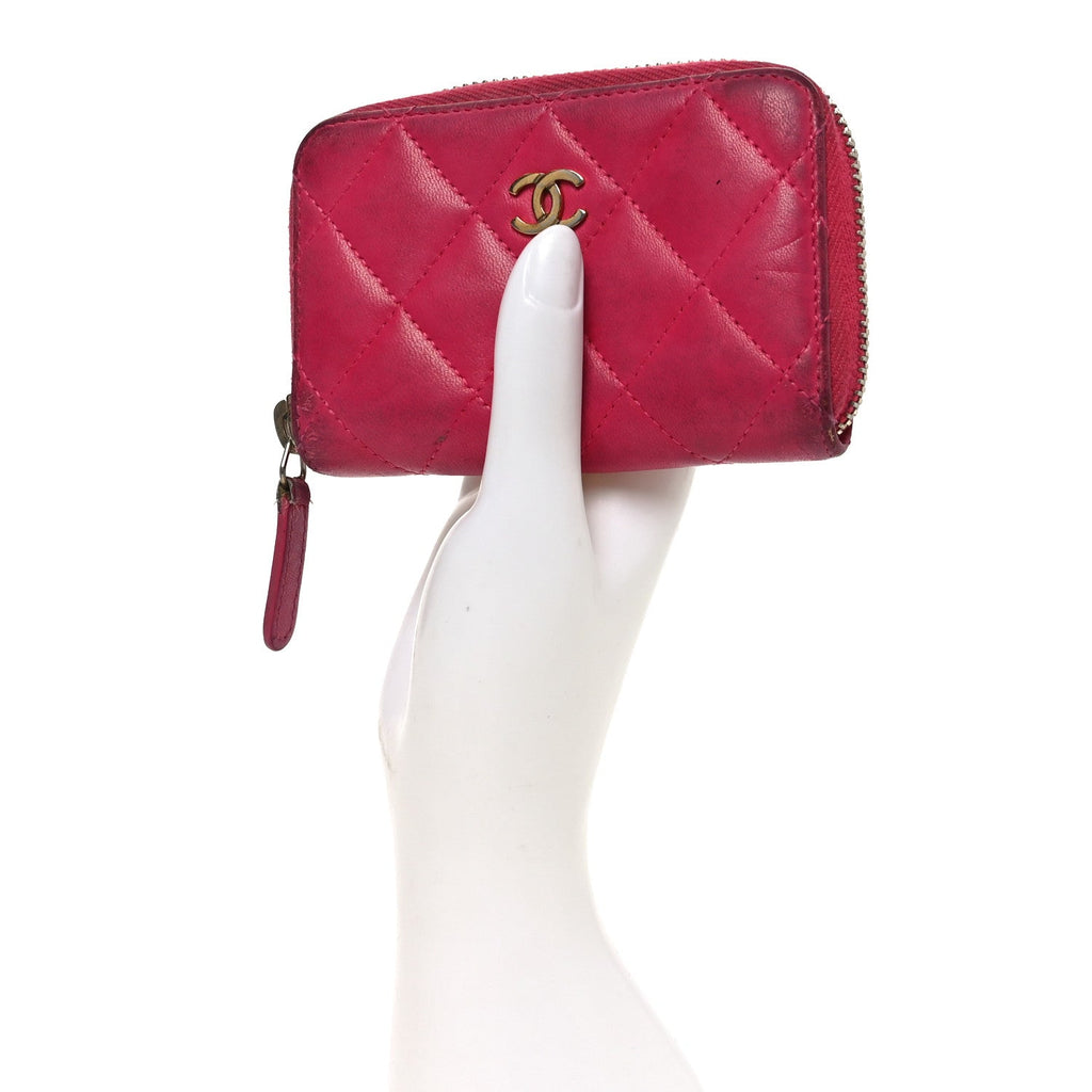 Lambskin Quilted Zip Coin Purse Fuchsia