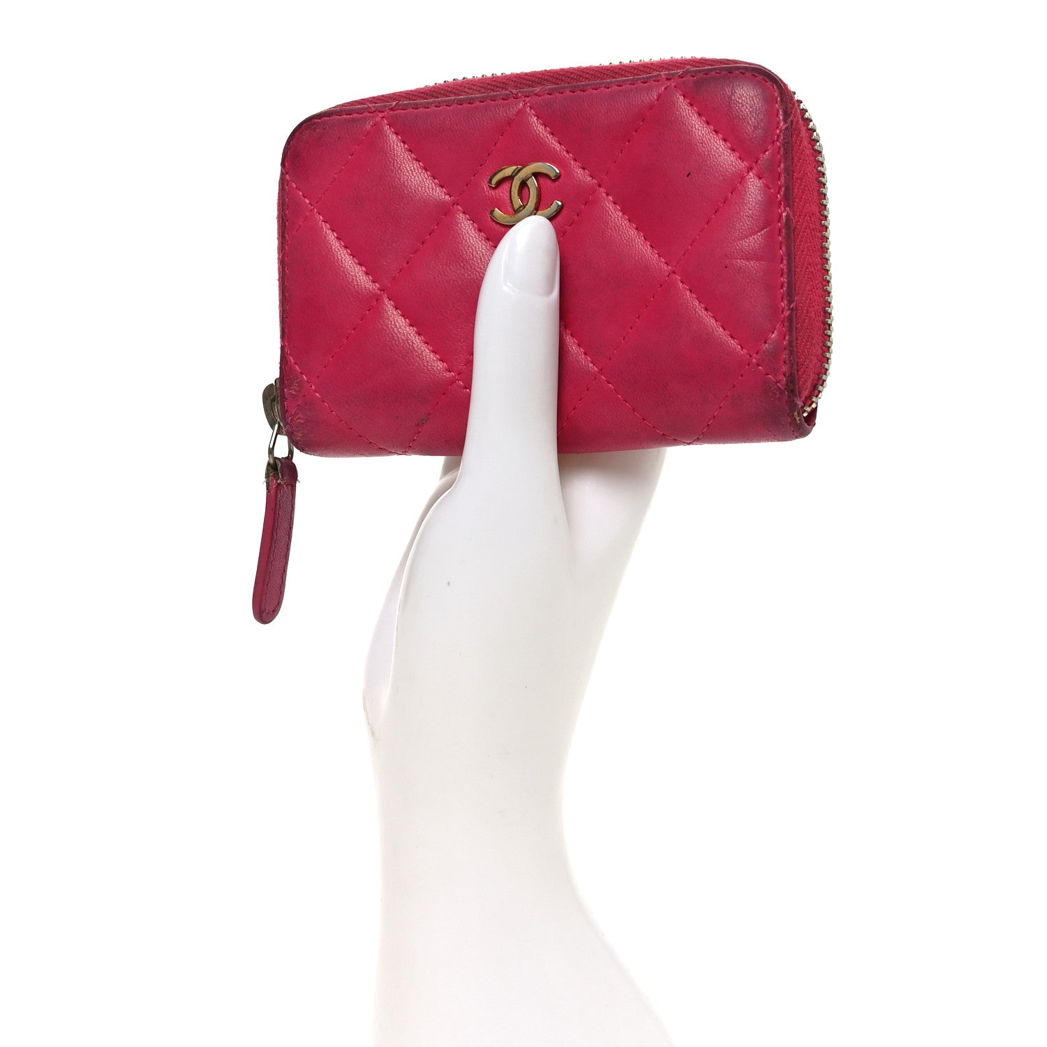 Lambskin Quilted Zip Coin Purse Fuchsia