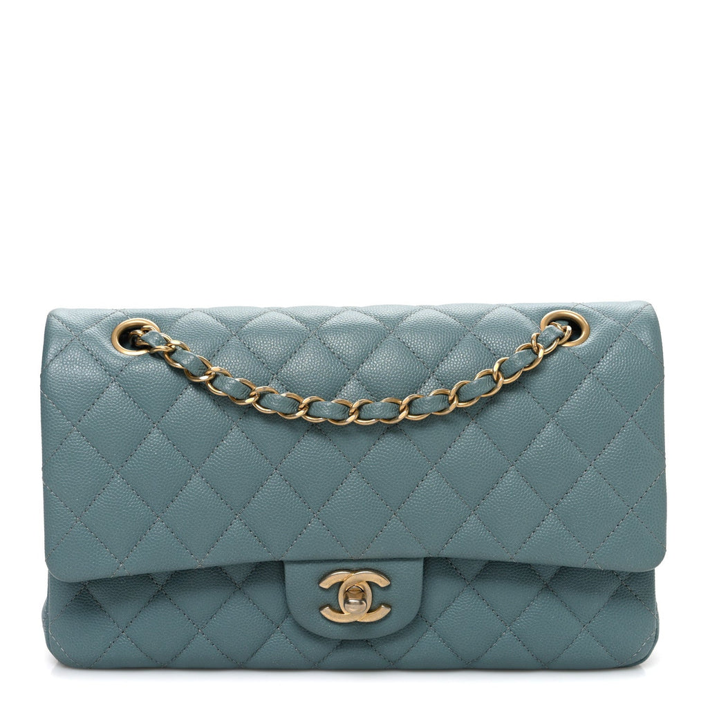 Chanel Iridescent Caviar Quilted Medium Double Flap Light Blue
