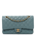 Chanel Iridescent Caviar Quilted Medium Double Flap Light Blue