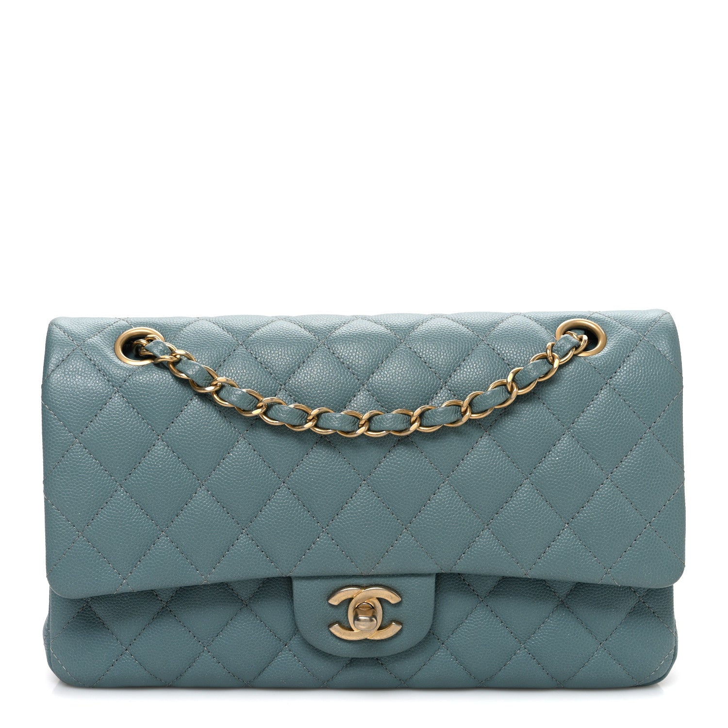 Chanel Iridescent Caviar Quilted Medium Double Flap Light Blue