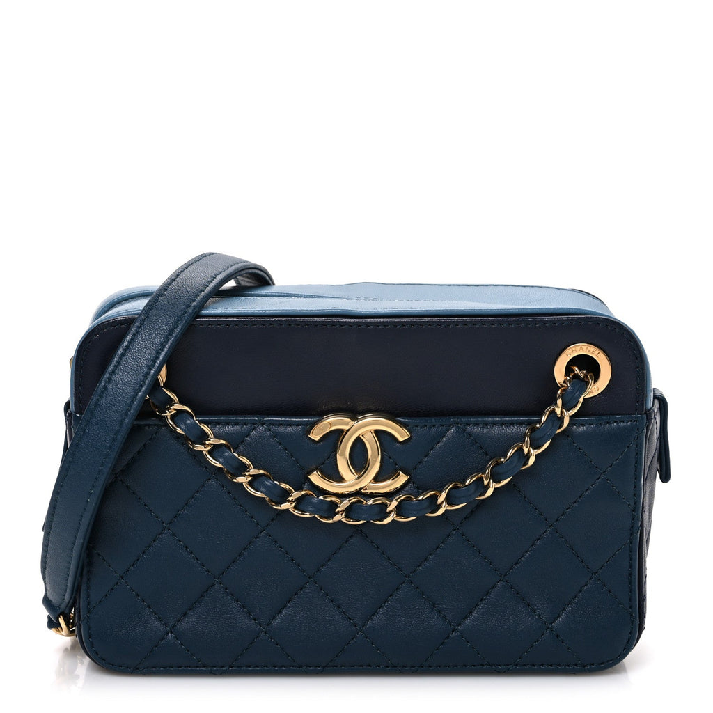 Chanel Lambskin Quilted Small In & Out Camera Case Navy Light Blue