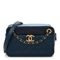 Chanel Lambskin Quilted Small In & Out Camera Case Navy Light Blue