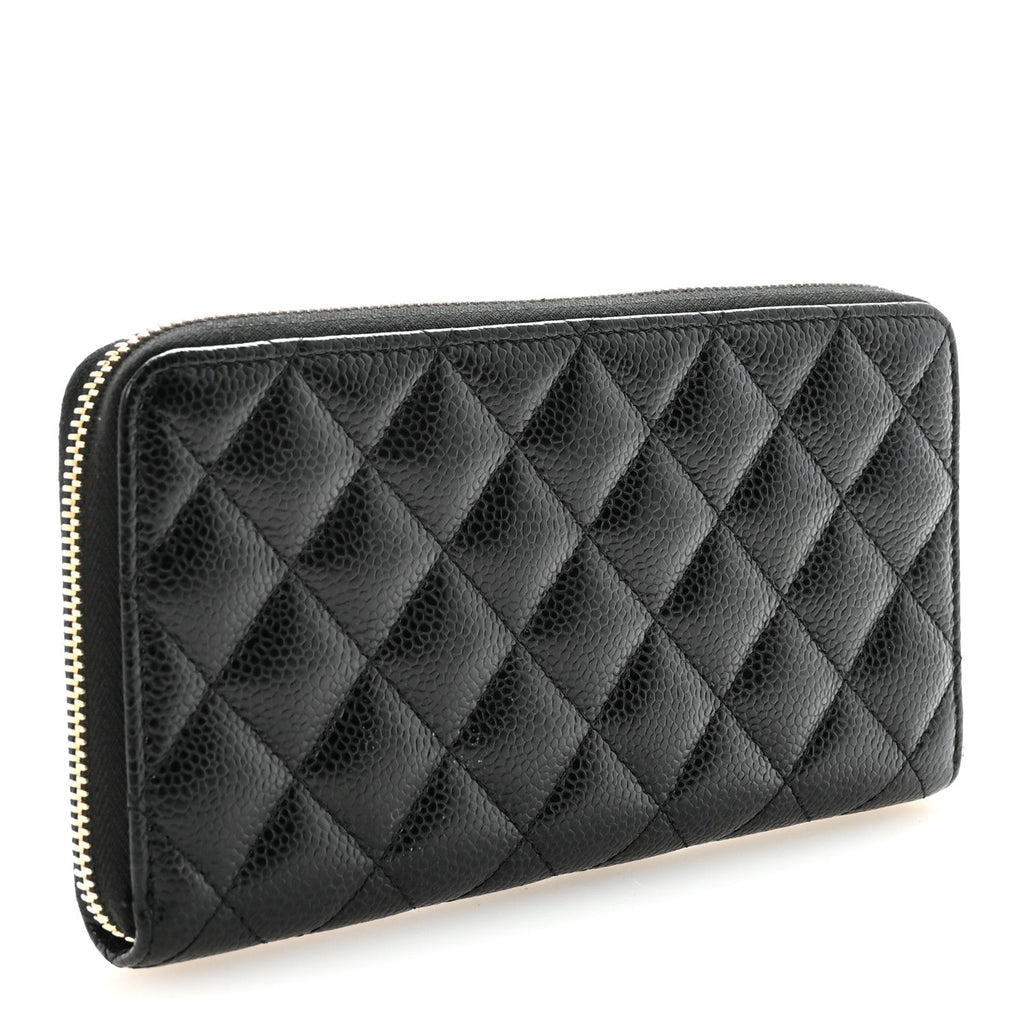 Caviar Quilted Large Gusset Zip Around Wallet Black