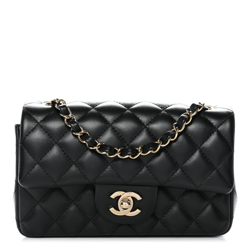 Chanel Lambskin Quilted Mini Rectangular Flap Black