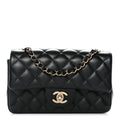 Chanel Lambskin Quilted Mini Rectangular Flap Black