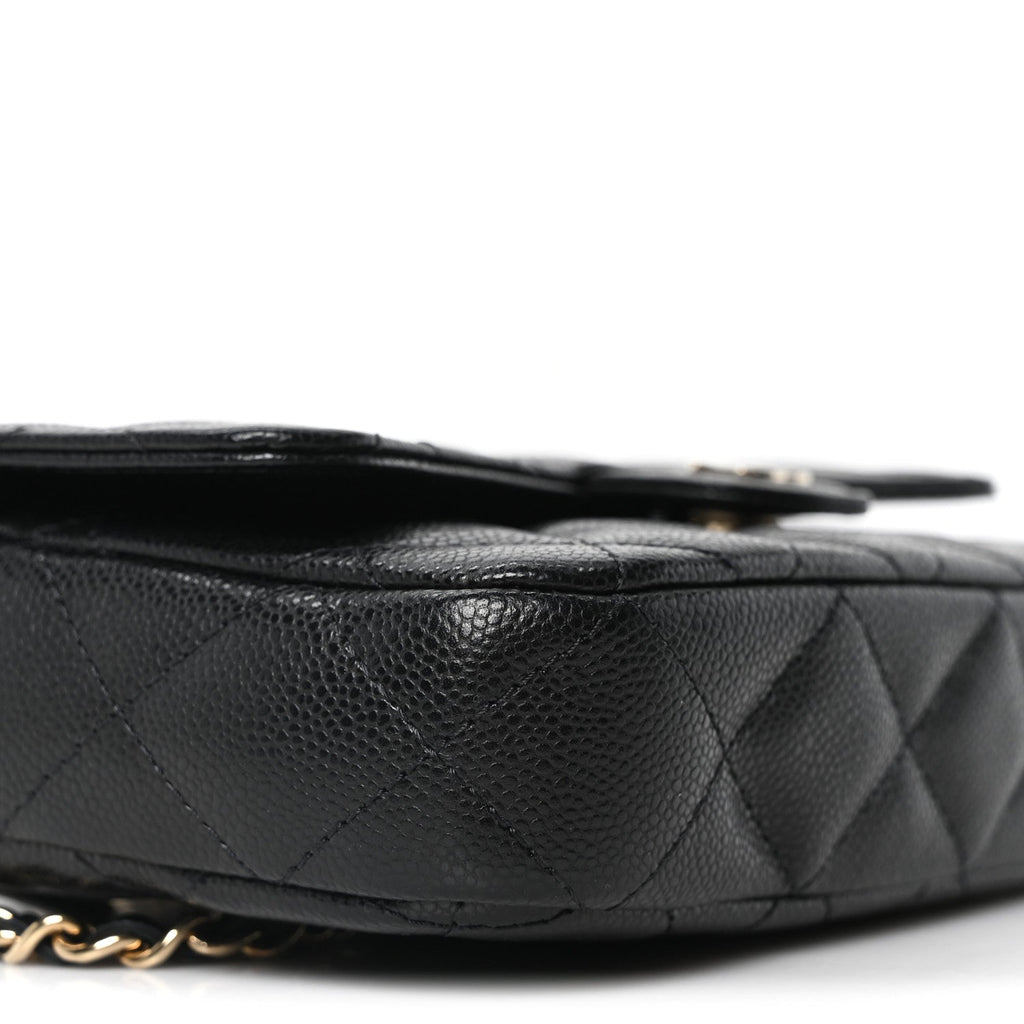 Caviar Quilted Flap Phone Holder With Chain Black