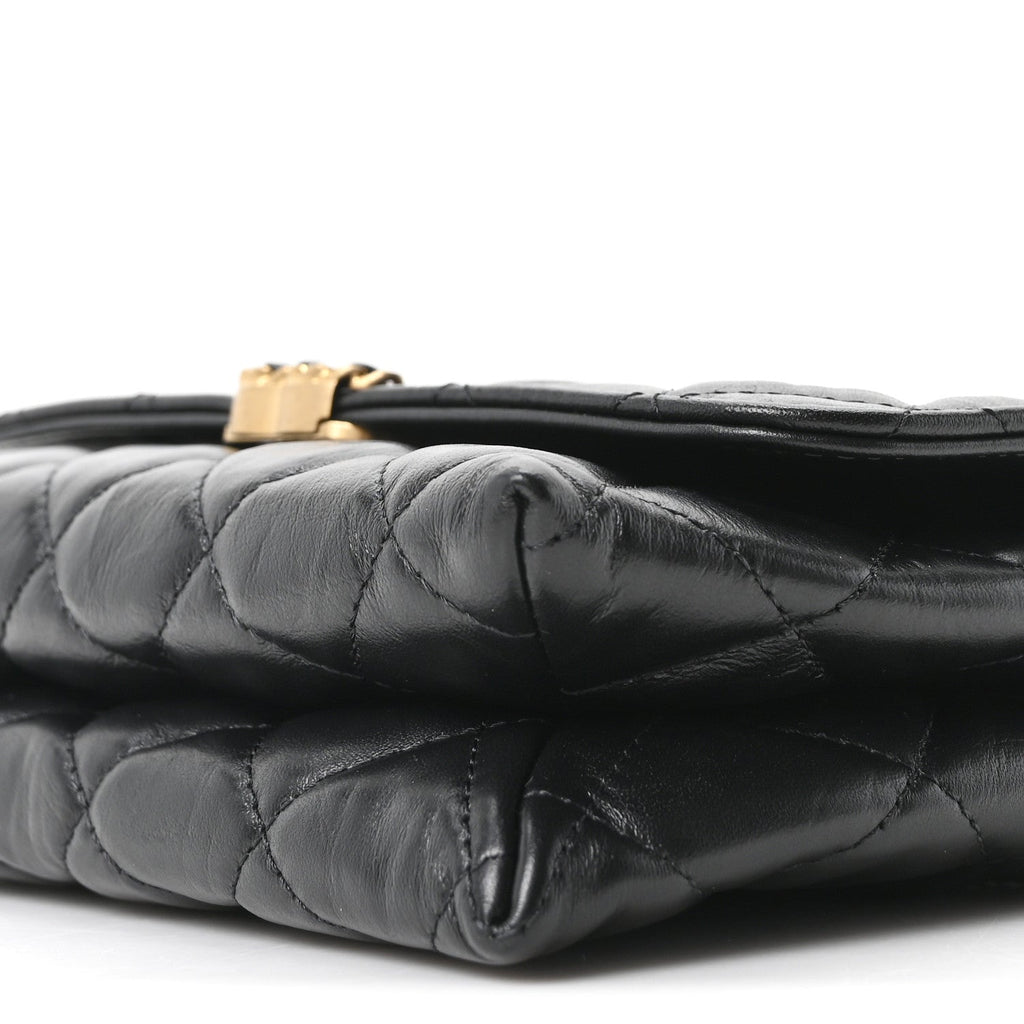 Chanel Lambskin Quilted Chanel 19 Chain Flap Wallet Black