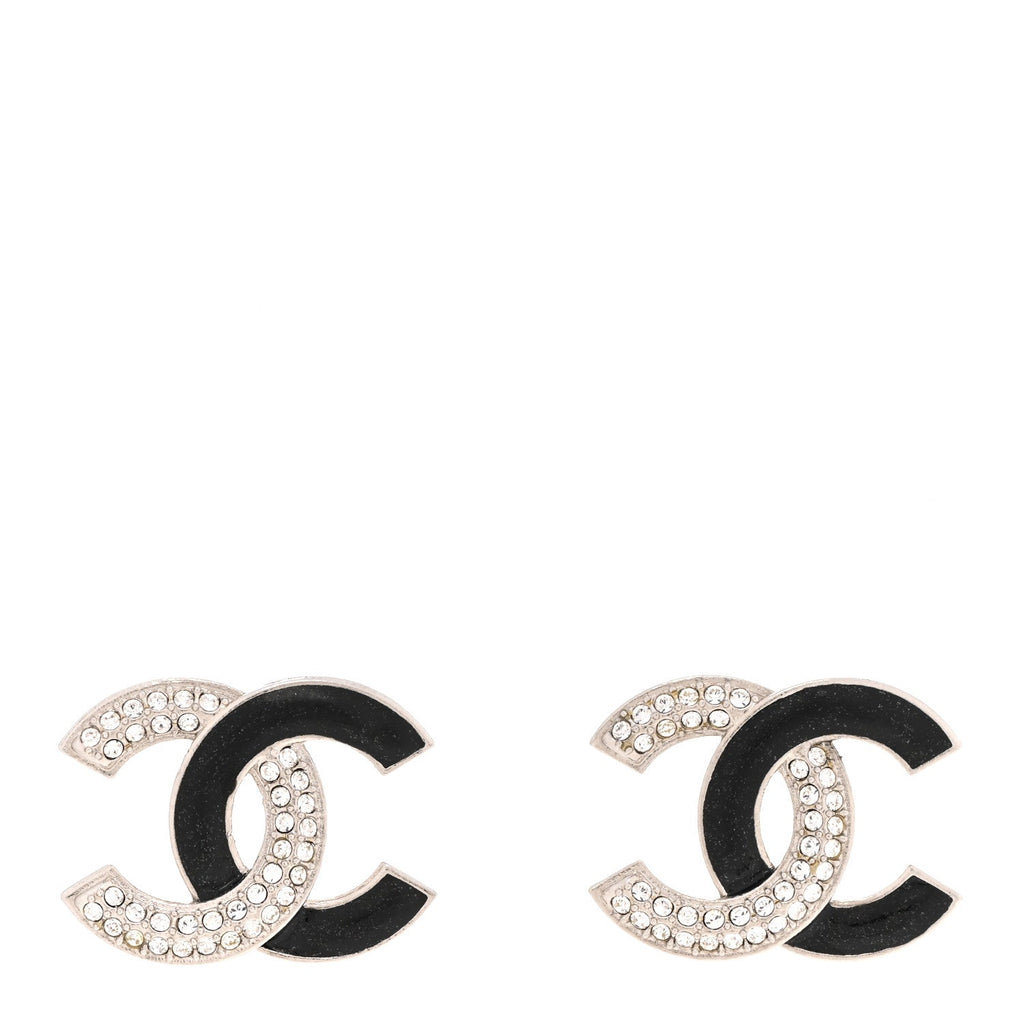 Crystal Enamel CC Earrings Silver Black