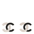Crystal Enamel CC Earrings Silver Black