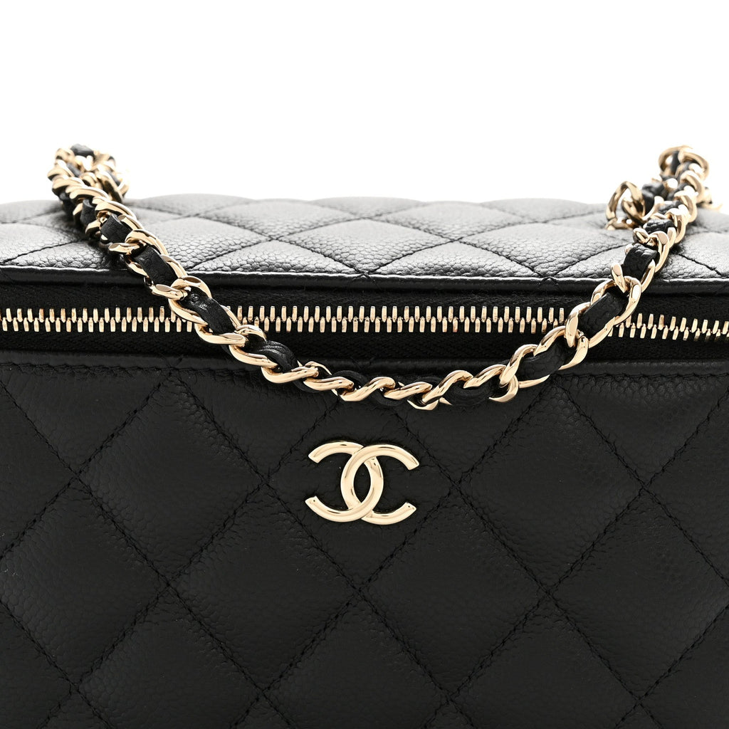Chanel Caviar Quilted Small Tiny CC Vanity Case With Chain Black