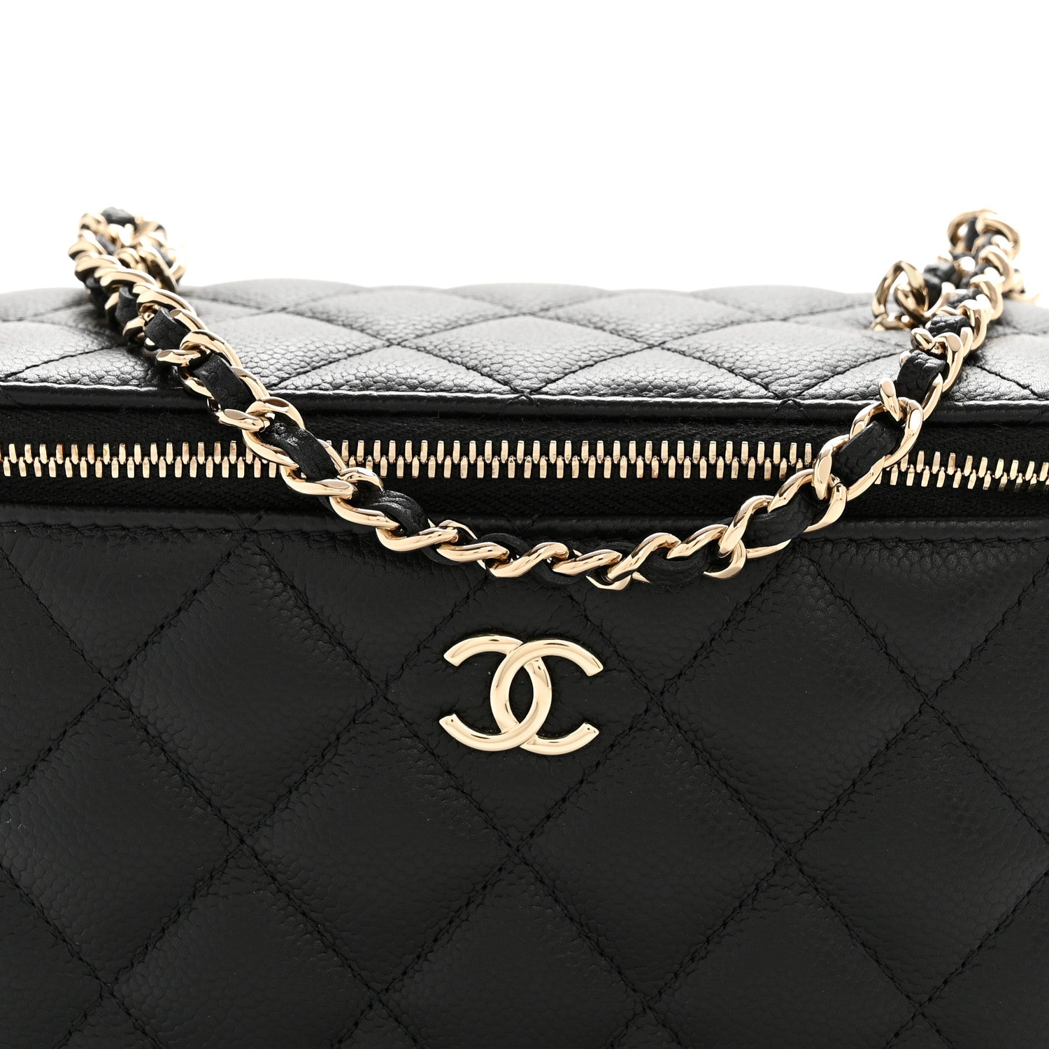 Chanel Caviar Quilted Small Tiny CC Vanity Case With Chain Black