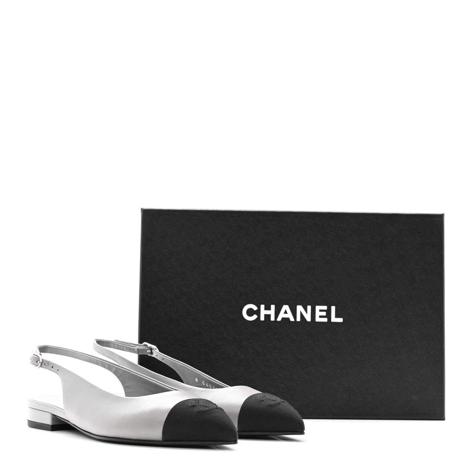 Goatskin Grosgrain Pointed Toe CC Slingback Flats 36.5 Gray Black