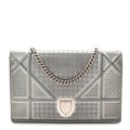 Christian Dior Metallic Patent Micro-Cannage Diorama Wallet on Chain Pouch Silver