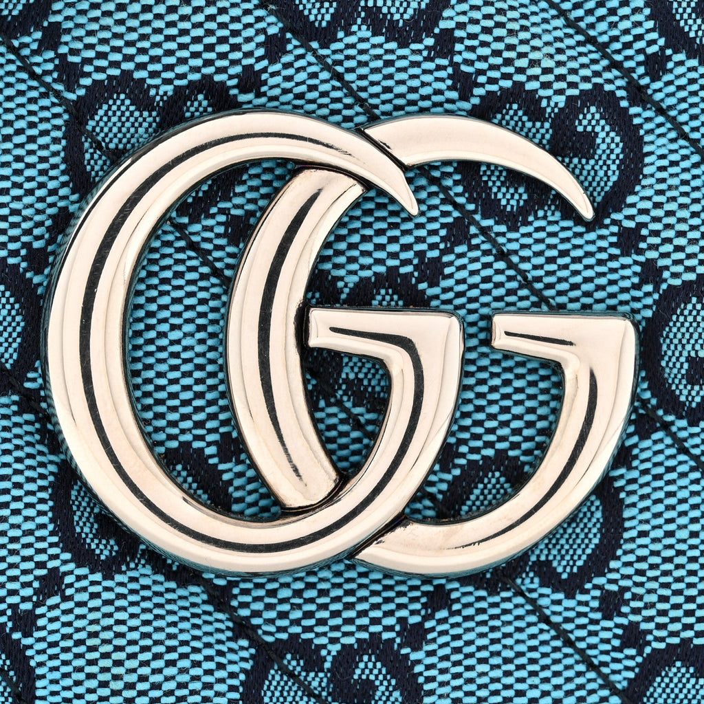 Gucci Monogram Multicolor Matelasse Diagonal Small GG Marmont Chain Shoulder Bag Light Blue