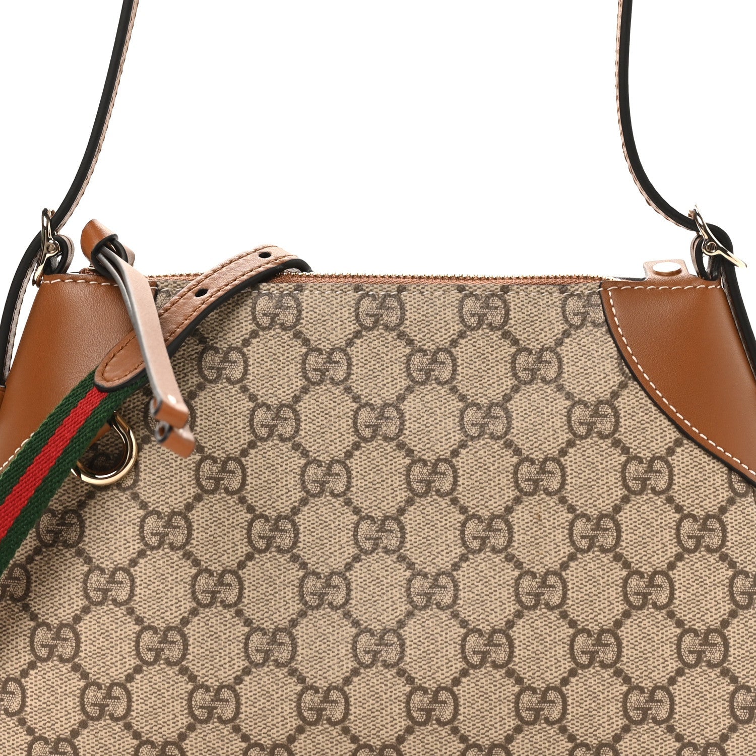 Gucci GG Supreme Monogram Textured Calfskin Small Emblem Shoulder Bag Beige Dark Brown