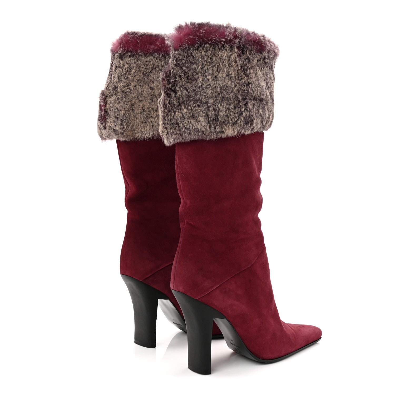 Chanel Suede Fur Fold Over Boots 37 Red