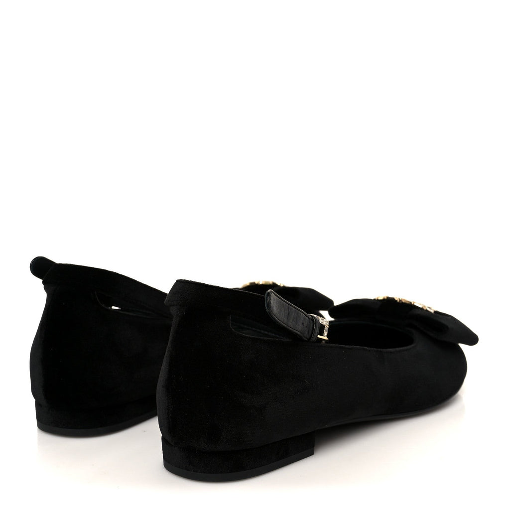 Chanel Velvet Strass CC Bow Mary Jane Flats 38.5 Black
