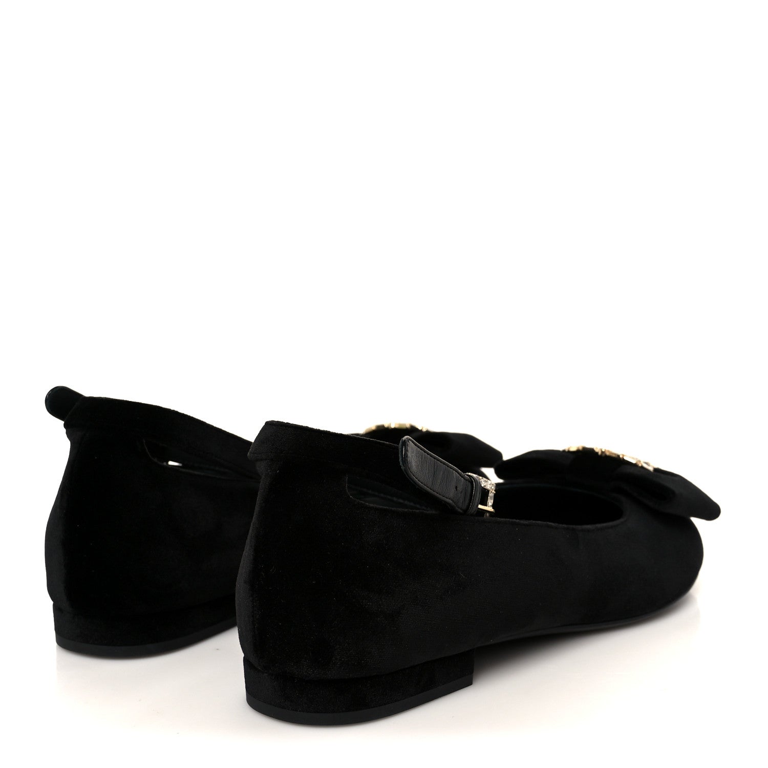 Chanel Velvet Strass CC Bow Mary Jane Flats 38.5 Black